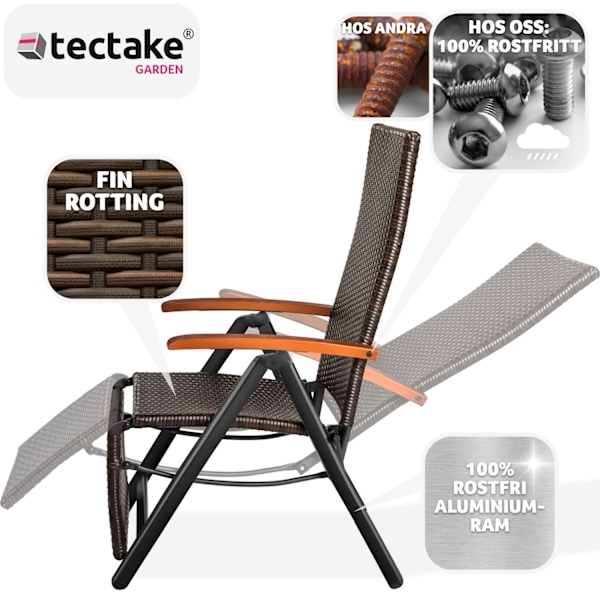 tectake Fällbar stol i rotting med aluminiumram och fotstöd Brun