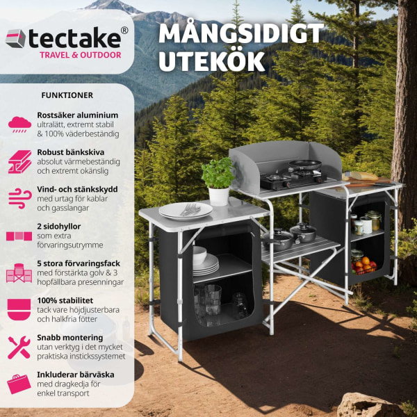 tectake Campingkök XXL med 5 fack Svart