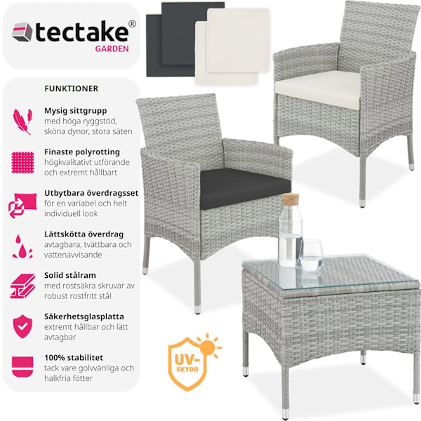 tectake Loungeset Luzern i konstrotting 2+1 inkl överdrag i 2 färger Ljusgrå