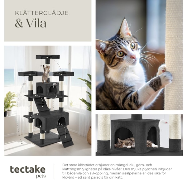 tectake Katt klösträd, klösmöbel Barney Svart