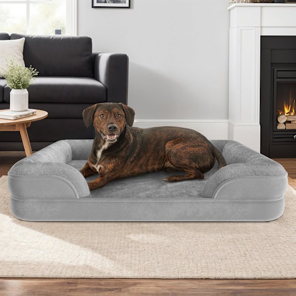 tectake Ortopedisk hundbädd Kimba med hög kant - XL (112 x 85 x 18 cm) grå
