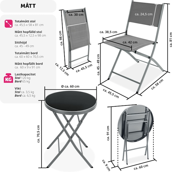 tectake Caféset Düsseldorf grå