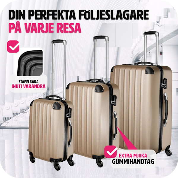 tectake Hårda resväskor i 3-set Champagne