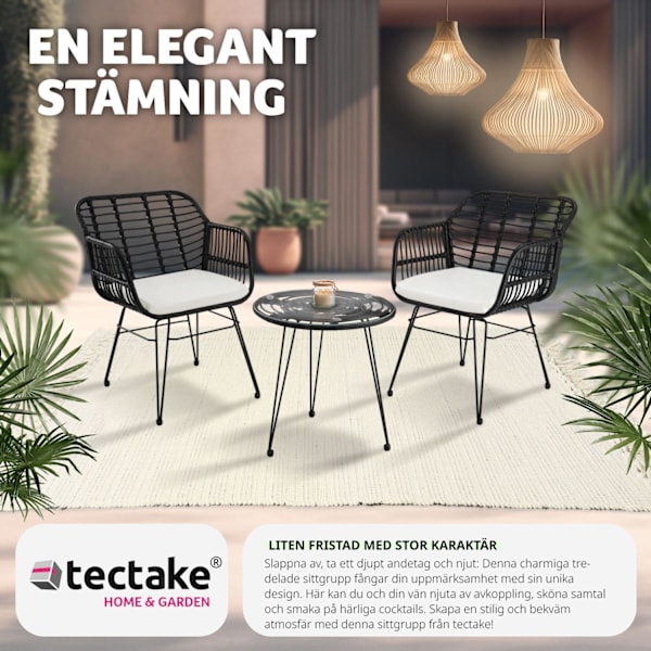 tectake Caféset i konstrotting Molfetta 2+1 Svart