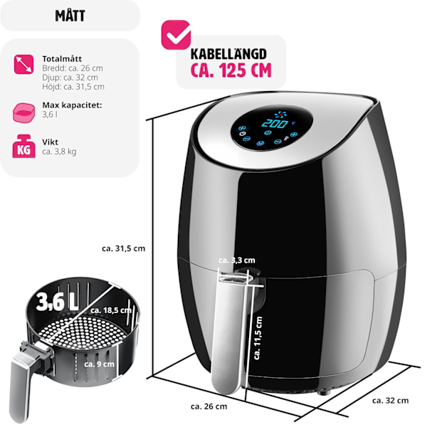 tectake Airfryer Mitch 3,6 L Svart