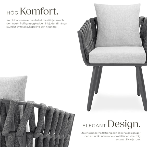tectake 2 set stolar Lugano i repdesign med aluminiumram Grafitgrå