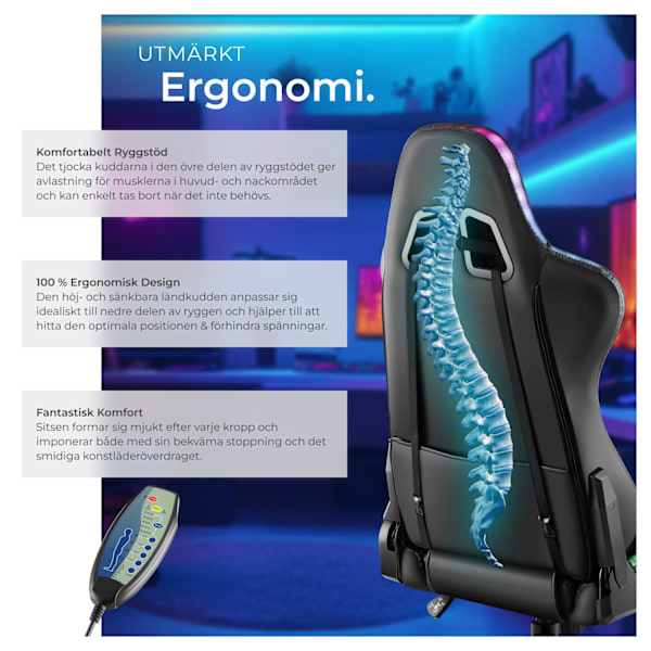 tectake Gamingstol Tartaros, LED, massagefunktion Svart