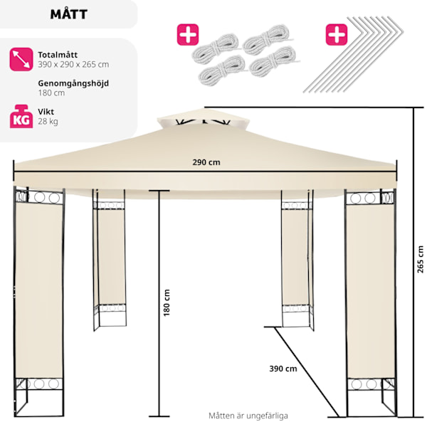 tectake Trädgårdspaviljong Leyla 3,9x2,9m Grädde