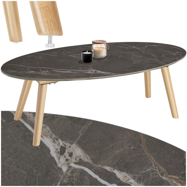 tectake Ovalt Soffbord Acerra, marmorlook 100x50x34,5 cm Natur