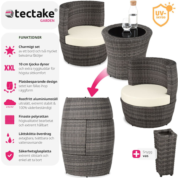 tectake Loungeset i konstrotting Nice 2+1+1 grå