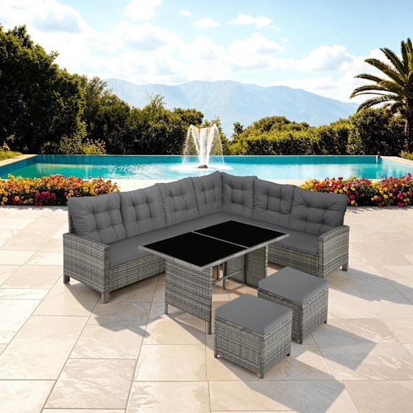 tectake Loungeset Barletta i konstrotting Beige