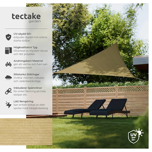 tectake Solsegel i polyeten trekantigt, beige - 400 x 400 x 400 cm Beige