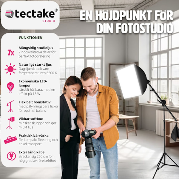 tectake Studiolampa + softbox modell 2 Svart