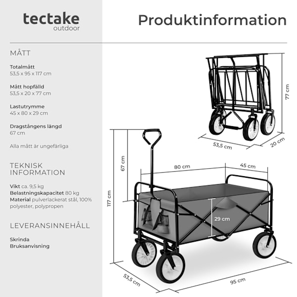 tectake Fällbar skrinda lastkapacitet 80kg grå