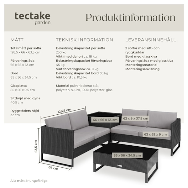 tectake Möbelset för trädgårdsrotting Ostuni Svart