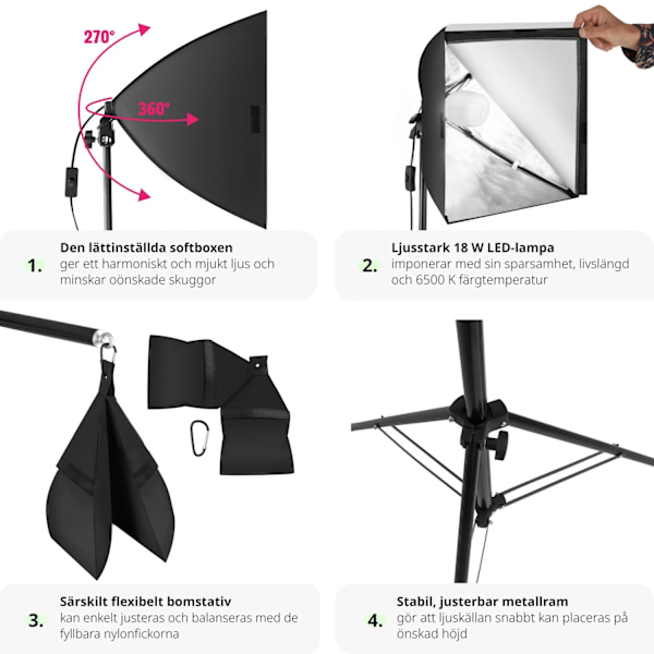 tectake Studiolampa + softbox modell 2 Svart