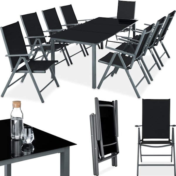 tectake Matgrupp i aluminium med 8 stolar Grafitgrå