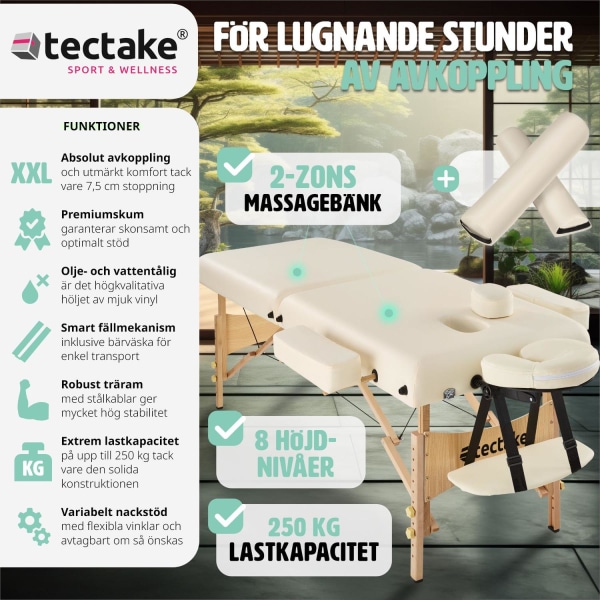 tectake 2-zons massagebänk inkl. kuddar + väska Beige