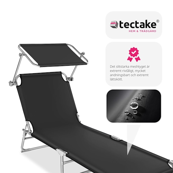 tectake 2 solsängar med soltak Svart