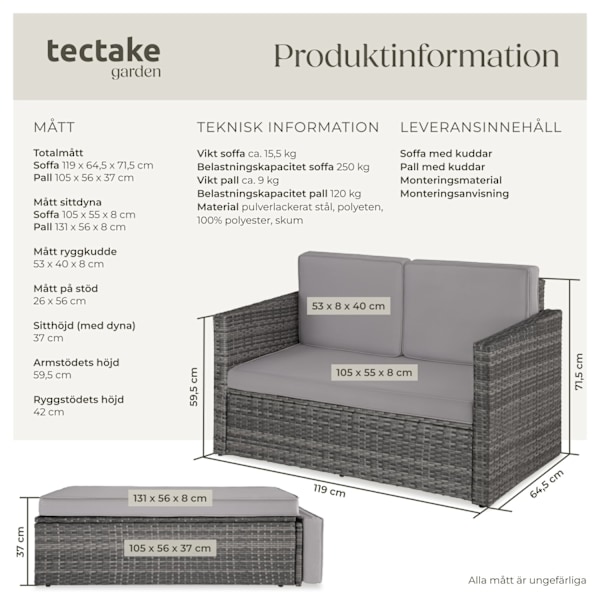 tectake Loungesoffa Korfu grå