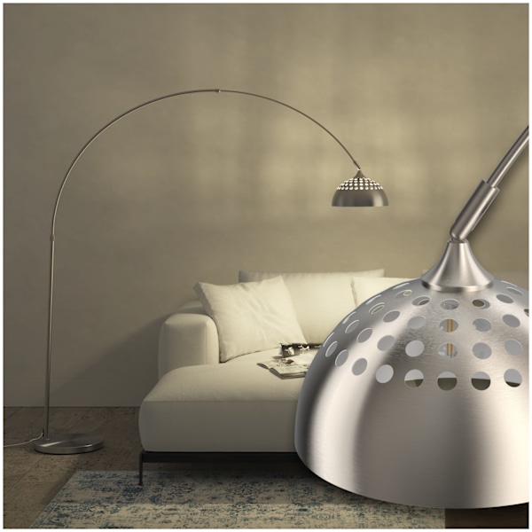 tectake Golvlampa Arcus, stål, 60W Matt nickel