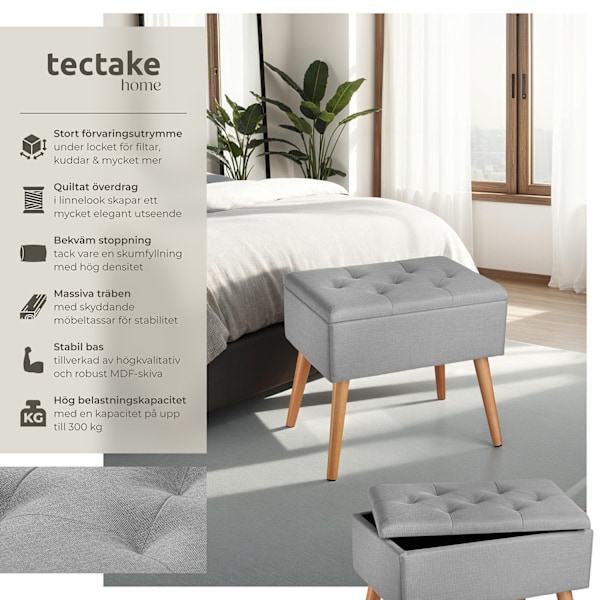 tectake Sittpall med förvaring Ranya, kapacitet för 300kg Ljusgrå