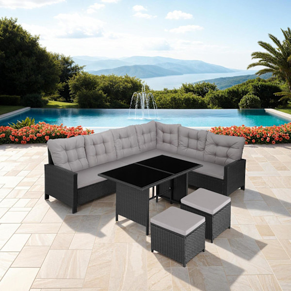 tectake Loungeset Barletta i konstrotting Svart