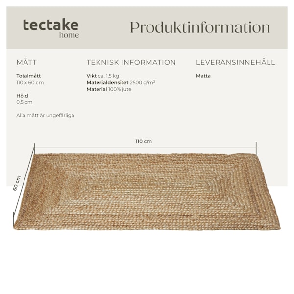 tectake Handvävd jutematta Glim - 60 x 110 cm Brun