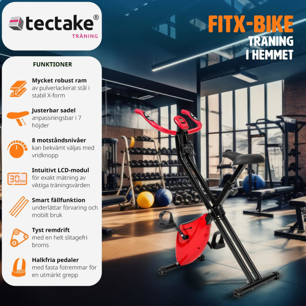 tectake Motionscykel FitX-Bike, hopfällbar med träningsdator - 1 Svart