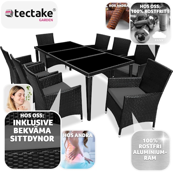 tectake Matgrupp Menorca i konstrotting Svart