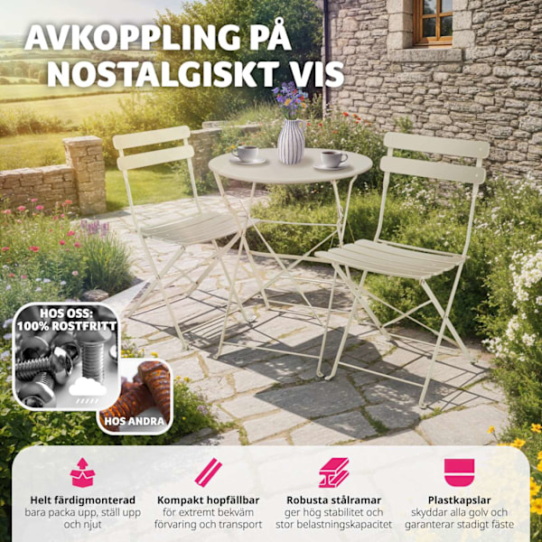 tectake Bistrobord set Frieda, hopfällbart för 2 personer Grädde