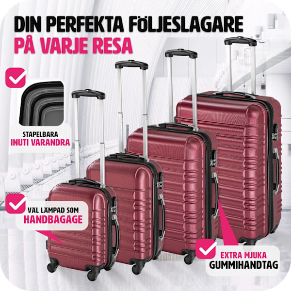 tectake Resväskeset 4 stycken med hårt skal Vin, röd
