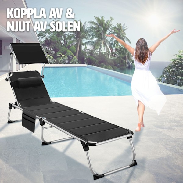 tectake Solstol Lorella, vadderad, hopfällbar Svart