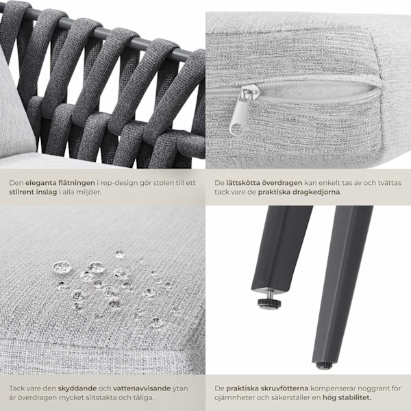 tectake 2 set stolar Lugano i repdesign med aluminiumram Grafitgrå