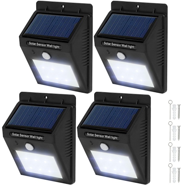 tectake 4 LED Solar vägglampor med rörelsedetektor Svart