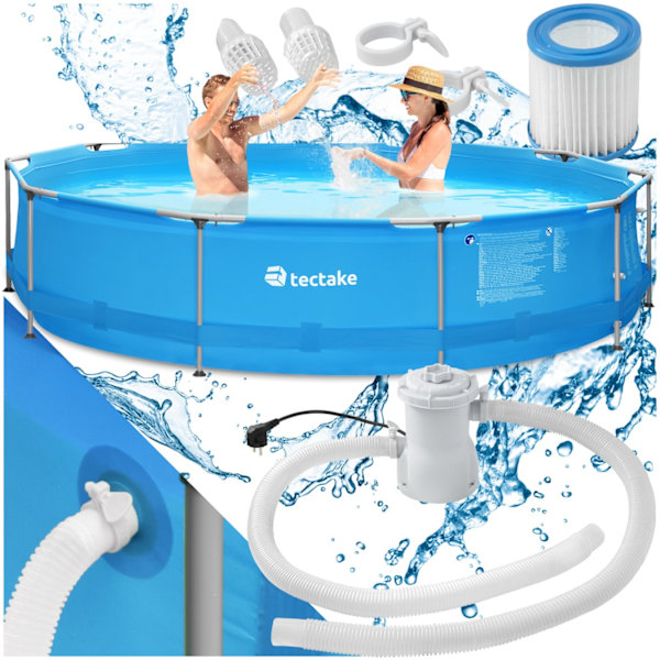 tectake Pool rund med filterpump Ø 360 x 76 cm Blå