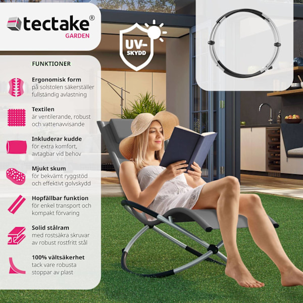 tectake Solstol Paulina, ergonomisk gungstol för utomhusbruk, hopfällbar grå