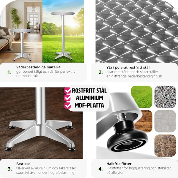 tectake Cafébord i aluminium Ø60cm justerbart i höjdled - 5,8 cm grå