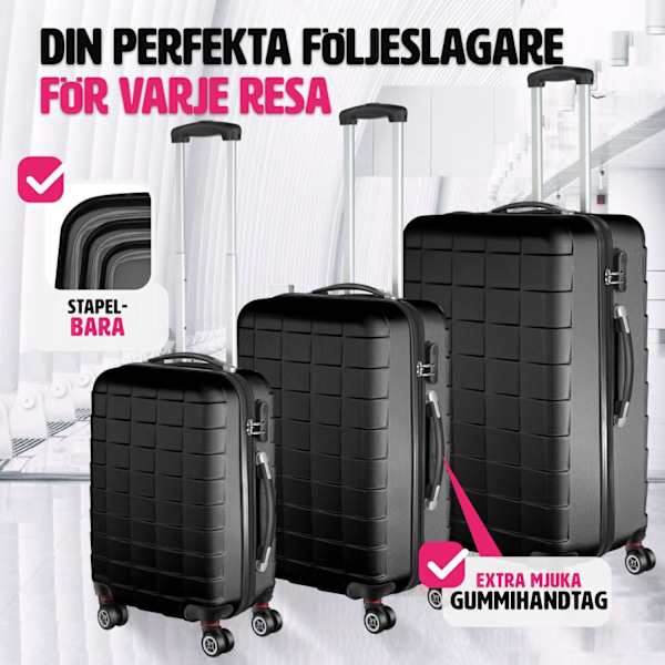 tectake Resväskor 3 stycken set i hardcase, Hårda resväskor Svart