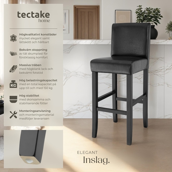 tectake Barstol i konstläder -  per styck Svart