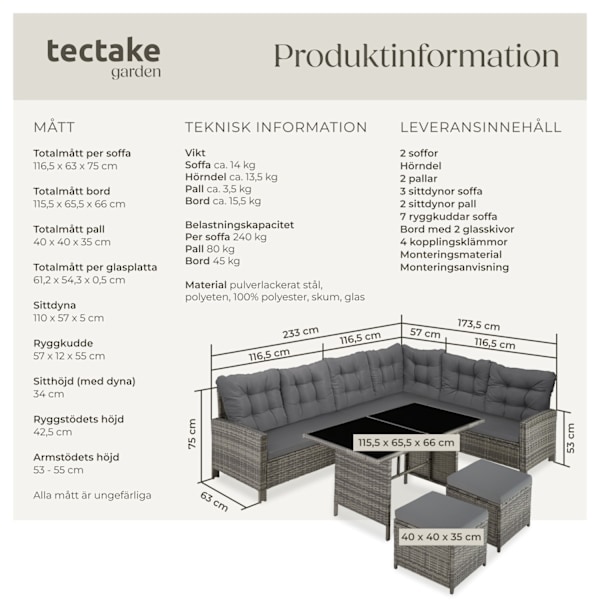 tectake Loungeset Barletta i konstrotting Beige