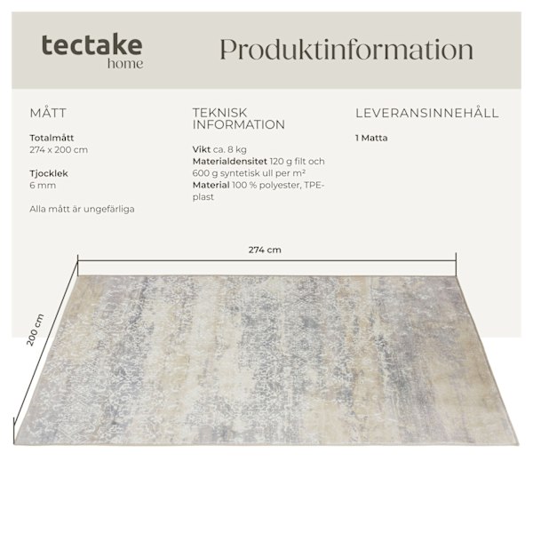 tectake Matta Dalia, kort lugg - 200 x 274 cm Beige