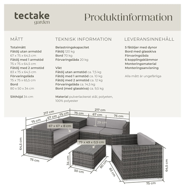 tectake Loungeset Pisa i konstrotting grå