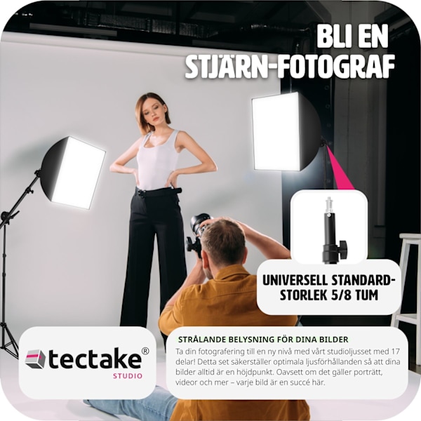 tectake 3 studiolampor med softbox, stativ och väska Svart