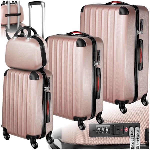 tectake Resväskor 4 set Pucci, bagage av ABS-hårdplast RoseGold