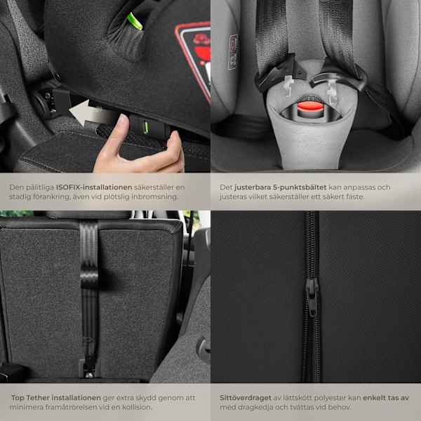 tectake Bilbarnstol Emely, 5-punktsbälte, i-Size godkänd, med ISOFIX Mörkgrå