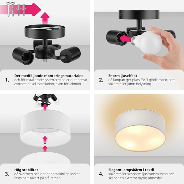 tectake Taklampa Circum, plafond i linne Vit