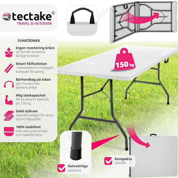 tectake Camping fällbord 183x76x74cm Vit