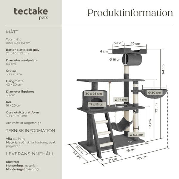 tectake Katt klösträd, Martin grå