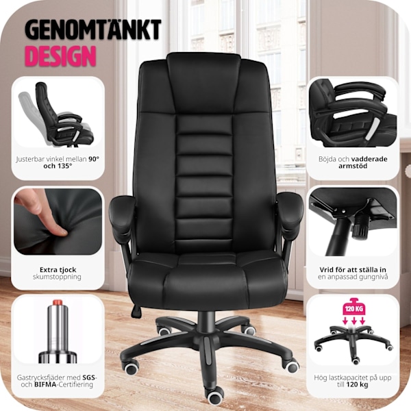tectake Ergonomisk kontorsstol Svart